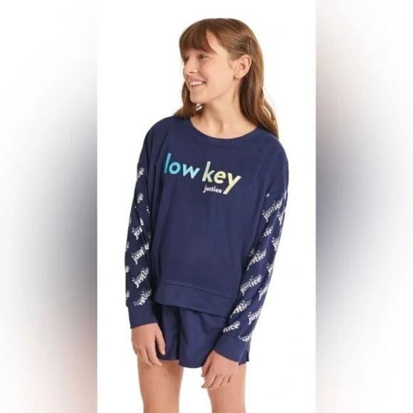NWT Justice Girls Sz M (10) Cozy Fleece Long Sleeve Top & Sleep Short Pajama Set - Picture 1 of 7
